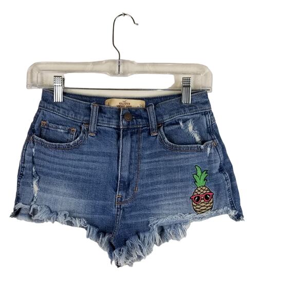 Hollister Pants - HOLLISTER Vintage High Rise Distressed Fryed Hem Pineapple Shorts 1